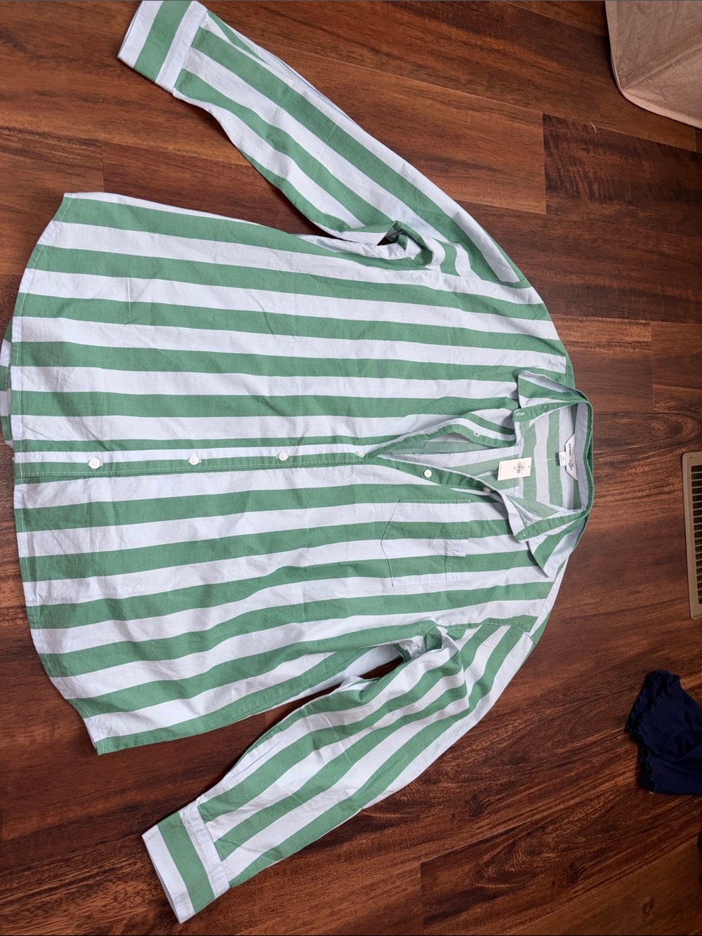 Old Navy Green and White Striped Button-Down Shirt